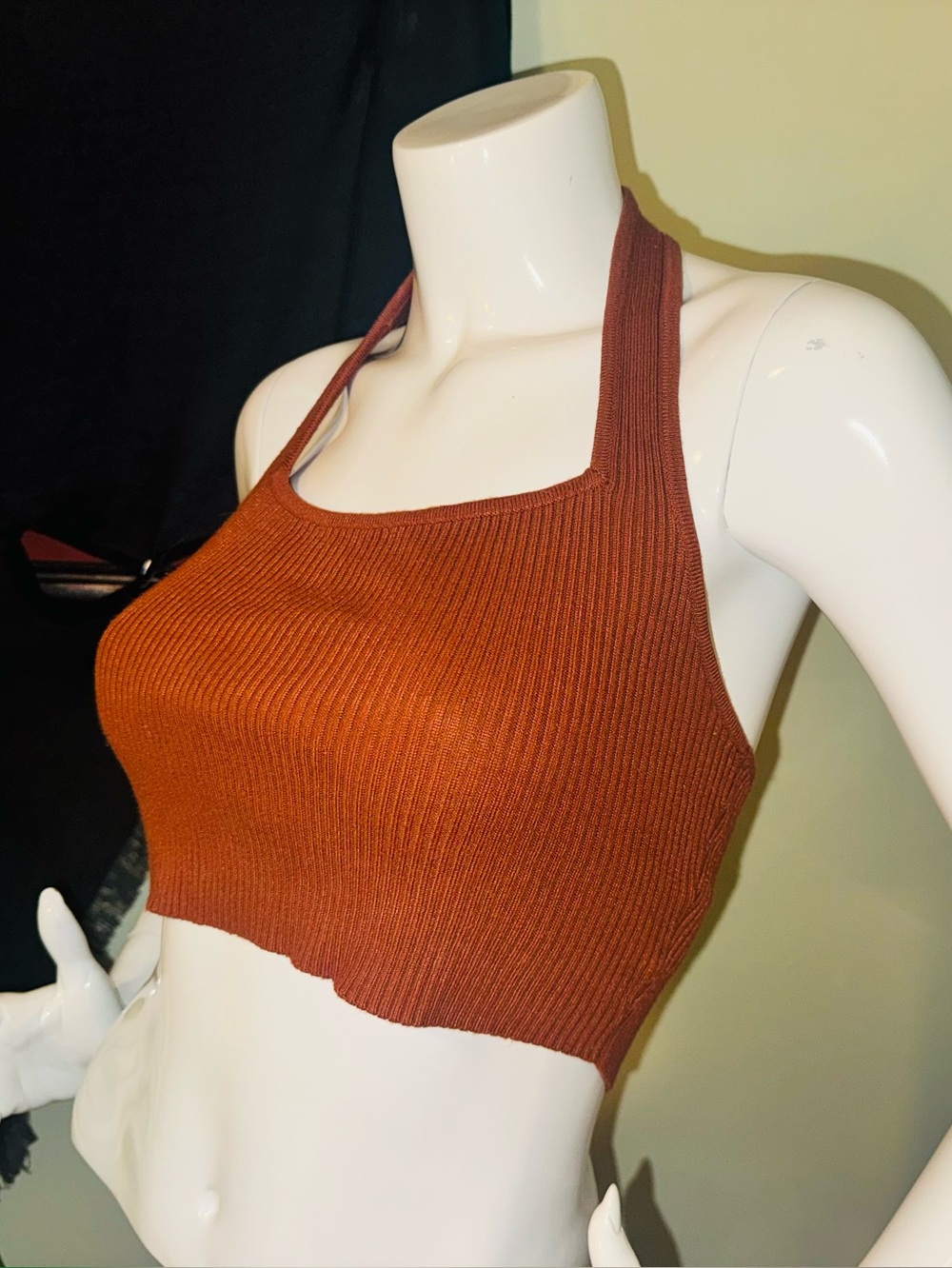 👑 Size Small SHEIN Ribbed Halter Crop Top - Rust Brown - Picture 6 of 8